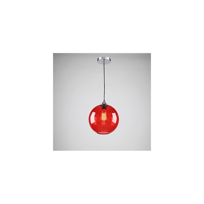 Modern Glass Pendant Light in Round Red Bubble Design