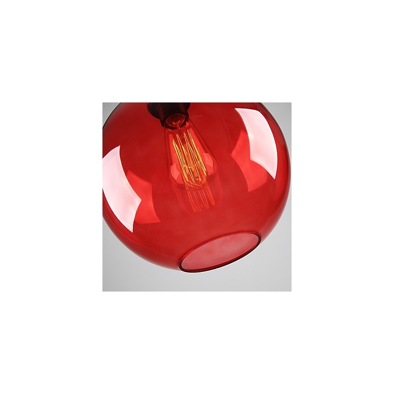 Modern Glass Pendant Light in Round Red Bubble Design