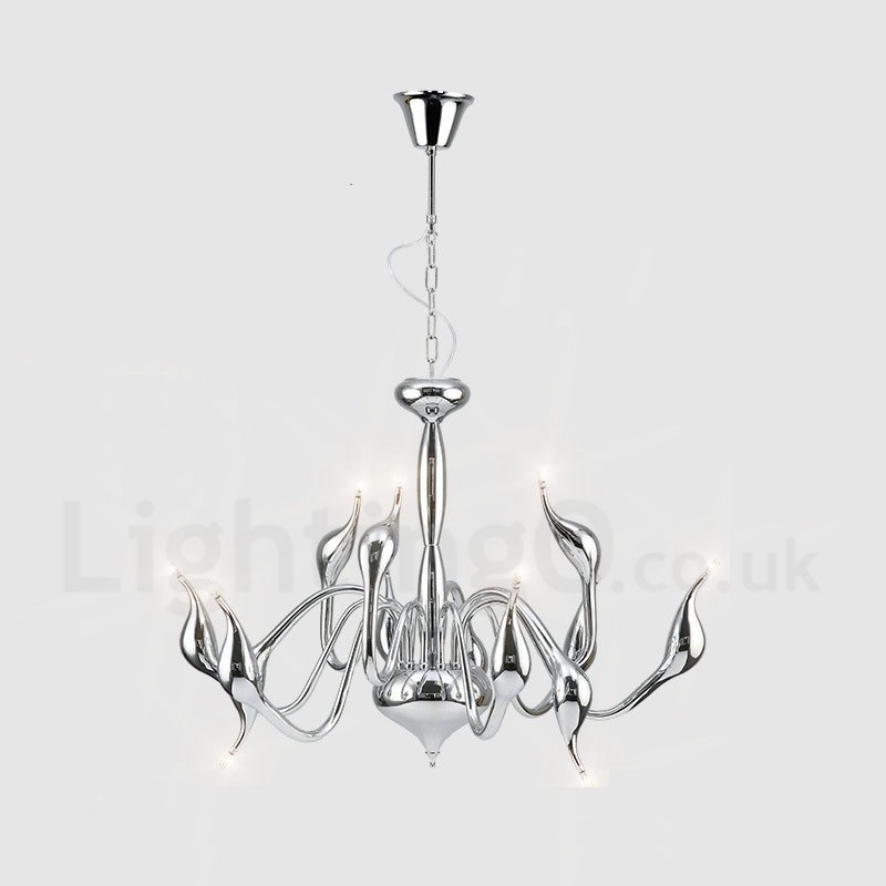 12 Light Modern Swan Chrome Metal Chandelier Pendant Light