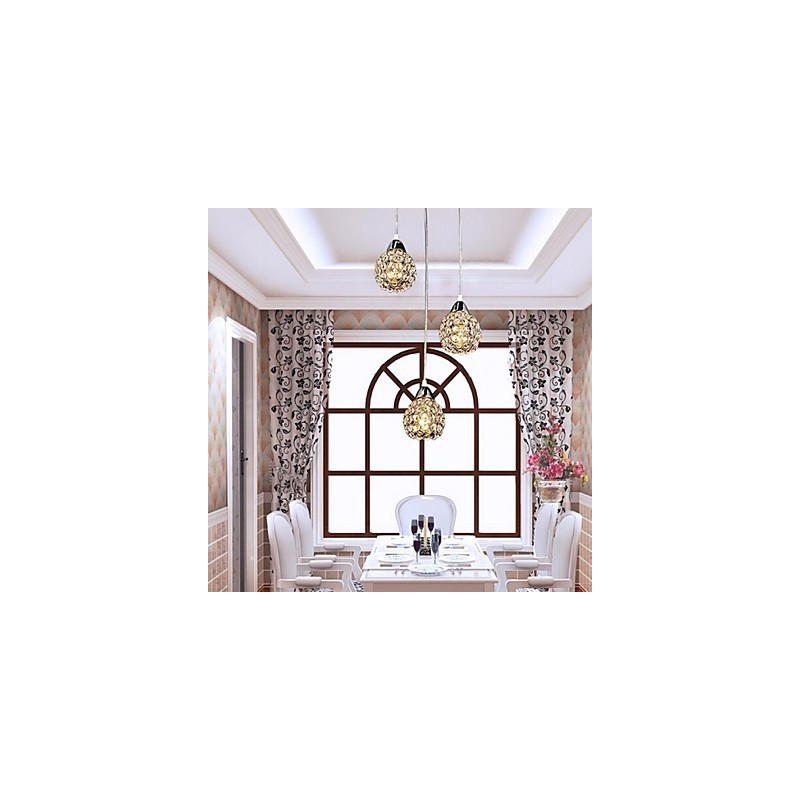 Modern Contemporary Crystal Electroplated Metal Pendant Light