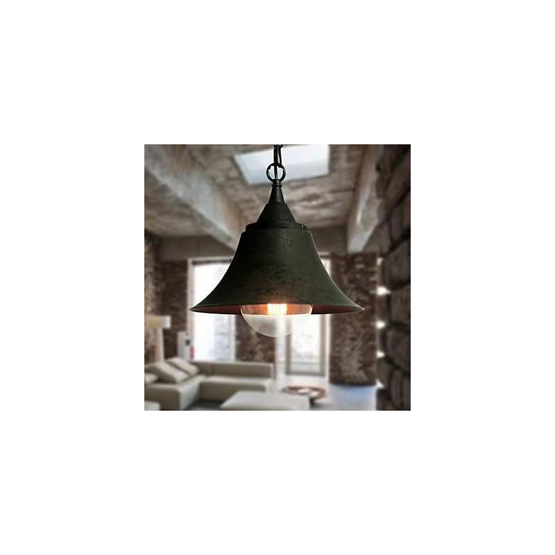 Medium Vintage Matte Black Bell Shape Metal Pendant Light