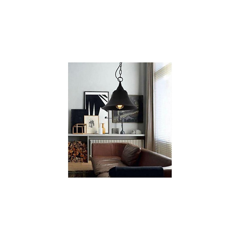 Medium Vintage Matte Black Bell Shape Metal Pendant Light