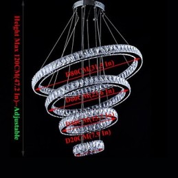 Crystal Pendant Light Ceiling Lamp Chandelier Lighting Fixtures with 4 Rings