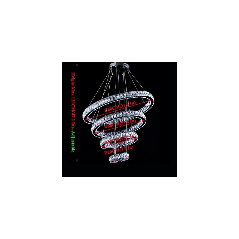 Crystal Pendant Light Ceiling Lamp Chandelier Lighting Fixtures with 4 Rings