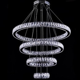 Crystal Pendant Light Ceiling Lamp Chandelier Lighting Fixtures with 4 Rings