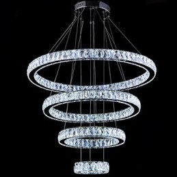 Crystal Pendant Light Ceiling Lamp Chandelier Lighting Fixtures with 4 Rings