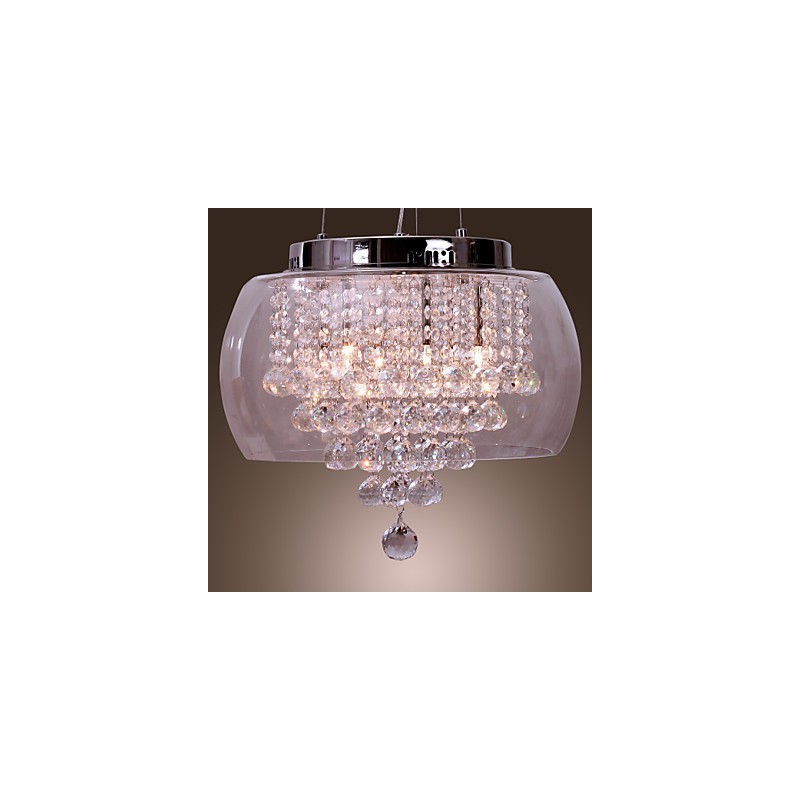 Artistic 6 Light Crystal Pendant Light with Glass Shade