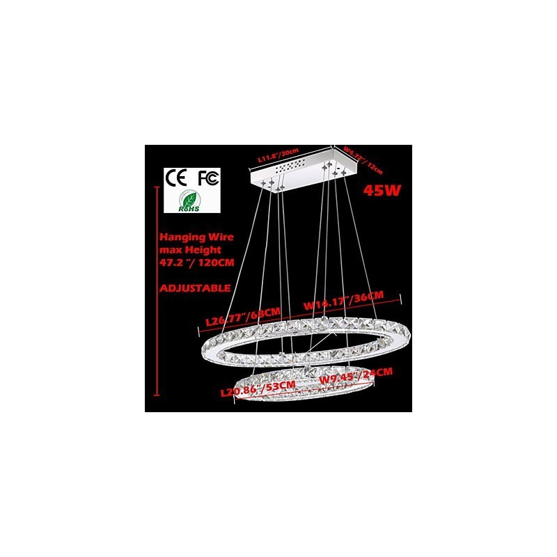 Modern Crystal Pendant Light with Oval Double Ring for