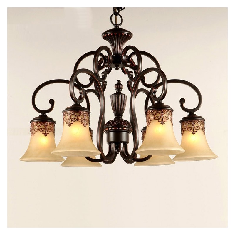 Chandelier Pendant Light 6 Lights Vintage Country Island Metal+Glass