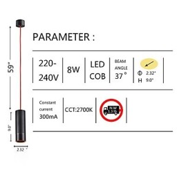 1 Light Mini Pendant light Black Anodized with Aluminium