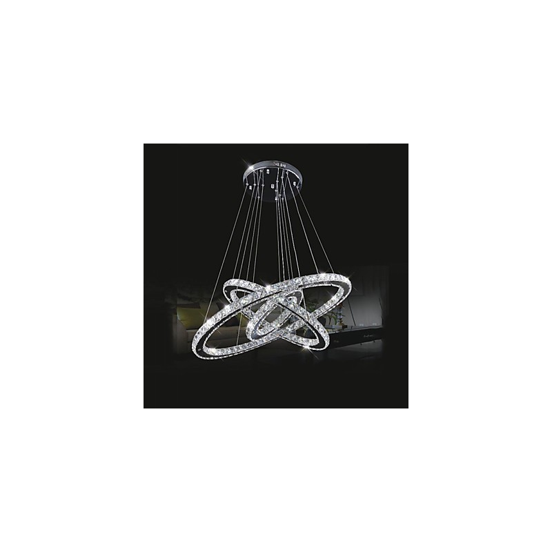 Dimmable Circular Pendant Chandelier Lighting Fixtures with K9 Crystal Warm and Cool White with Remote Control