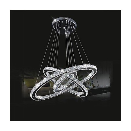 Dimmable Circular Pendant Chandelier Lighting Fixtures with K9 Crystal Warm and Cool White with Remote Control