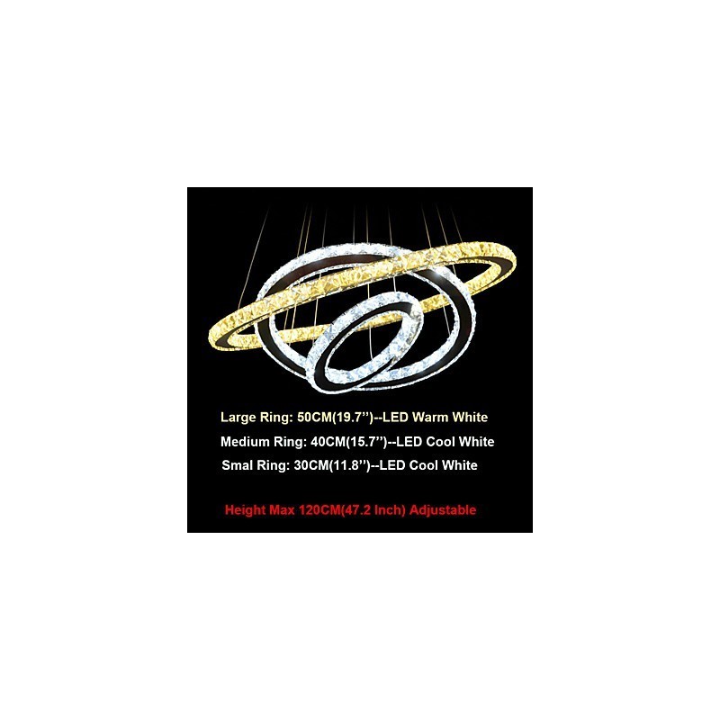 Dimmable Circular Pendant Chandelier Lighting Fixtures with K9 Crystal Warm and Cool White with Remote Control