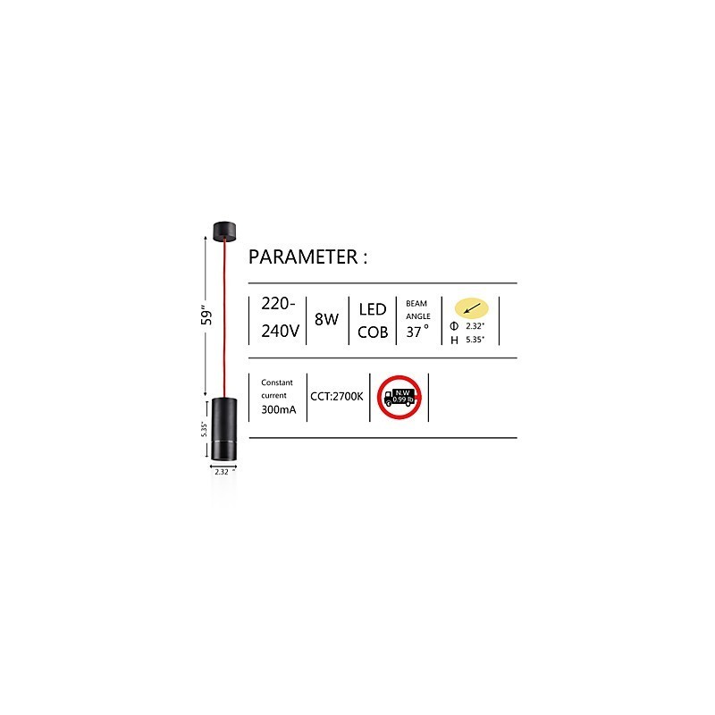 1 Light Mini Pendant light Black Anodized with Aluminium