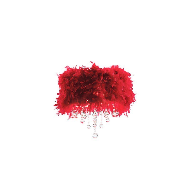 Crystal Pendant Light with 3 Lights in Red Feather Shade