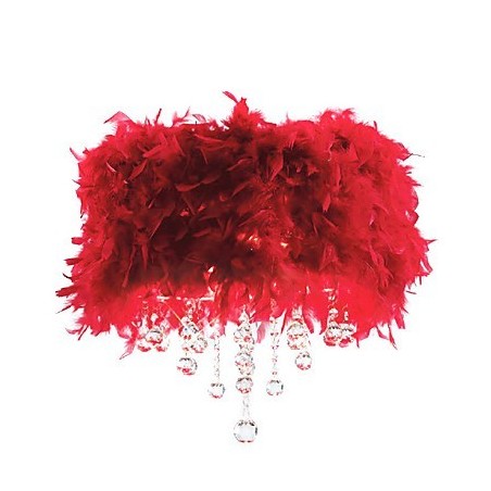 Crystal Pendant Light with 3 Lights in Red Feather Shade
