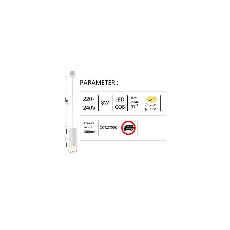 GE 05032 8W 136mm 1 Light Mini Pendant light Powdered White with Aluminium