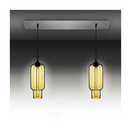 Modern Transparent Glass Pendant Light with 2 Lights in Bubble Design Electroplate Finished