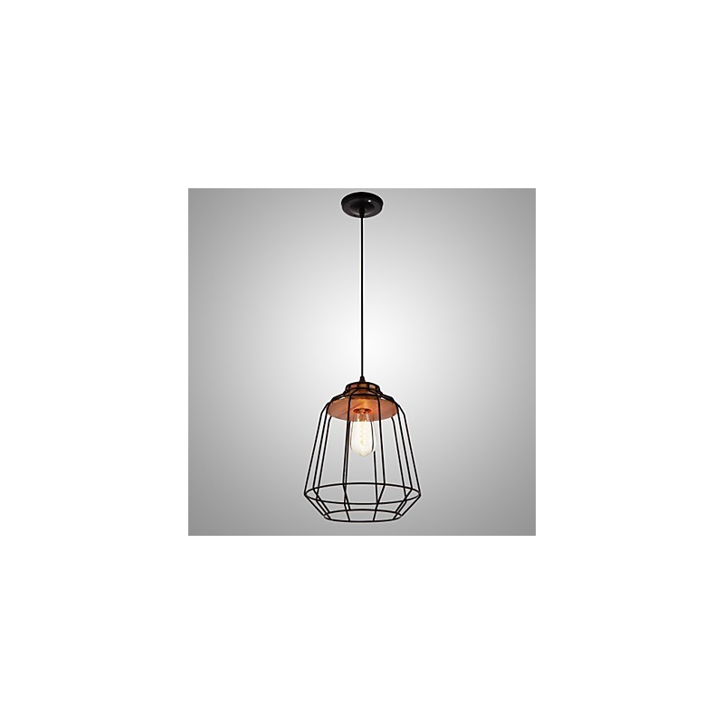Iron Painting Pendant Light with Wooden Center Iron Cage Lighting Lamp