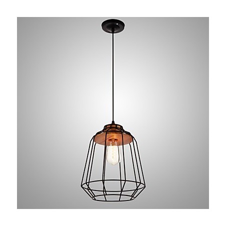 Iron Painting Pendant Light with Wooden Center Iron Cage Lighting Lamp