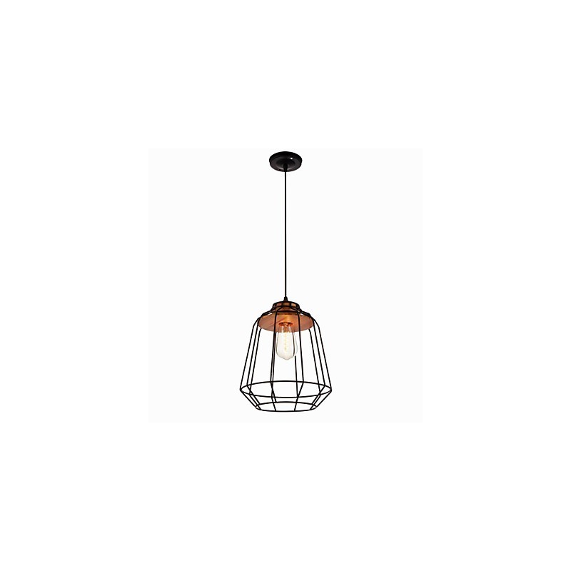 Iron Painting Pendant Light with Wooden Center Iron Cage Lighting Lamp