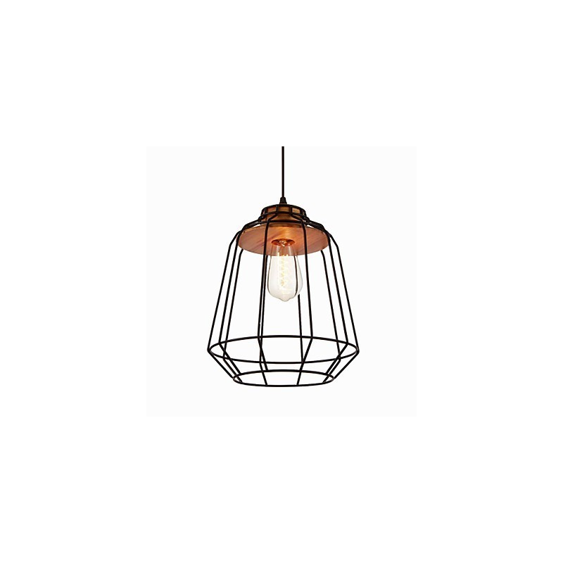 Iron Painting Pendant Light with Wooden Center Iron Cage Lighting Lamp