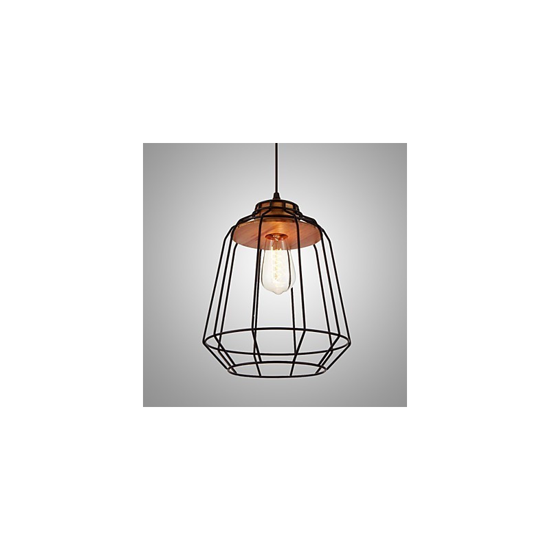 Iron Painting Pendant Light with Wooden Center Iron Cage Lighting Lamp