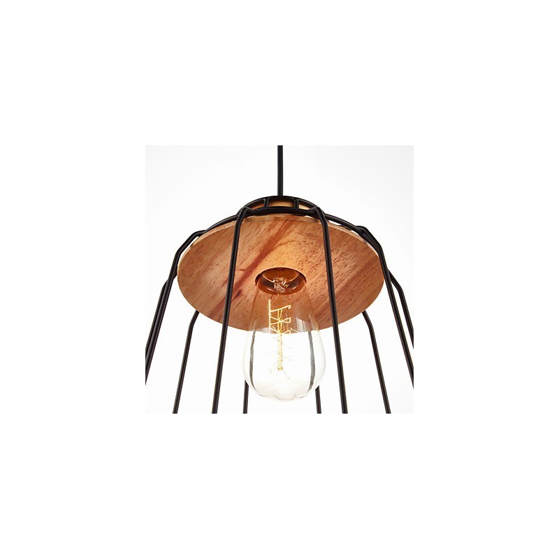 Iron Painting Pendant Light with Wooden Center Iron Cage Lighting Lamp