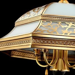 Brass Pendant Lamp Six Lights Vintage Total Copper Glass