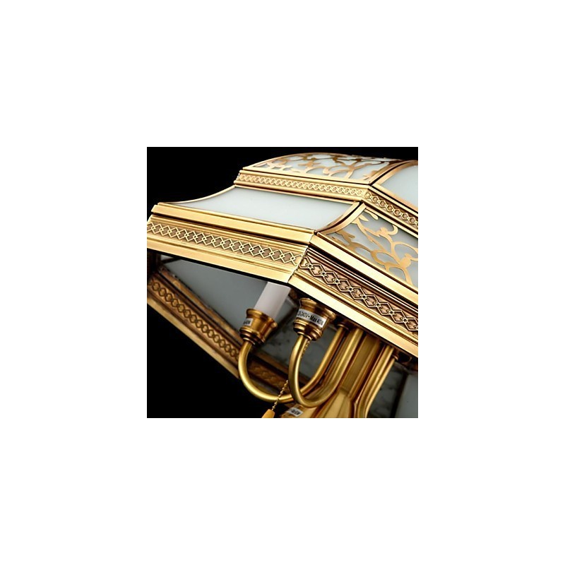 Brass Pendant Lamp Six Lights Vintage Total Copper Glass