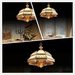 Brass Pendant Lamp Six Lights Vintage Total Copper Glass