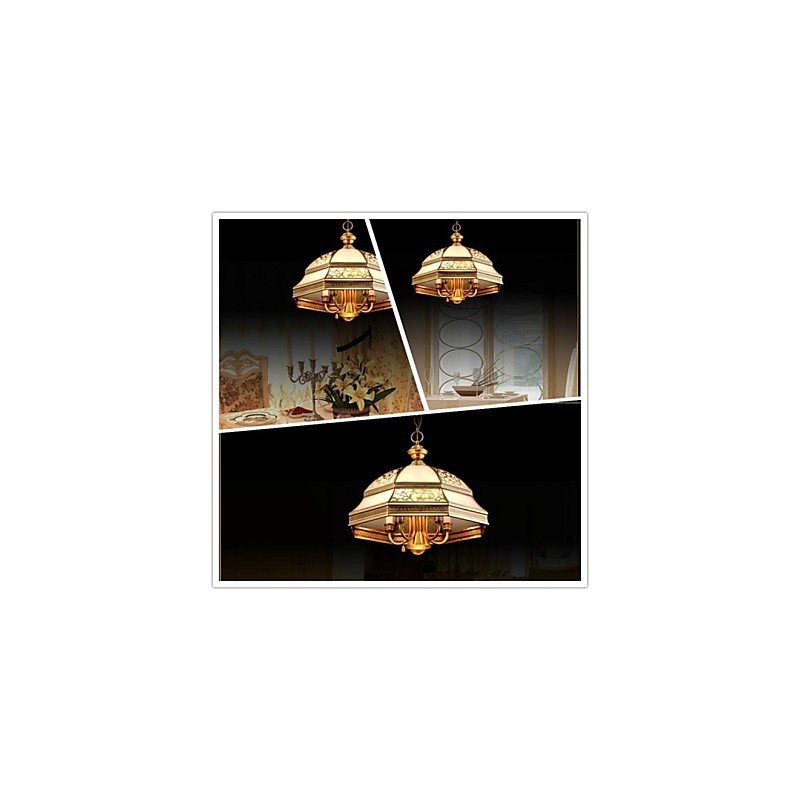 Brass Pendant Lamp Six Lights Vintage Total Copper Glass