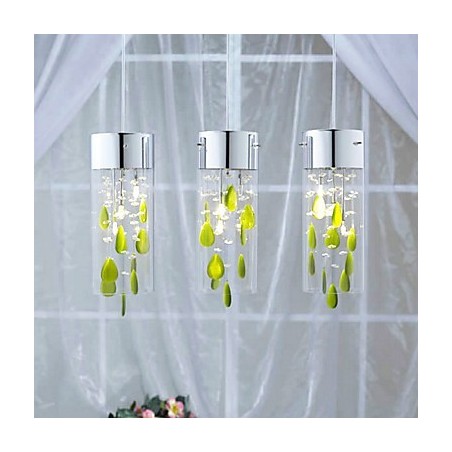 Artistic Crystal Pendant Light with Green Decorations G4 Bulb Base