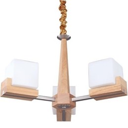 Oak Pendant Lamp Three Lights Oak and Glass