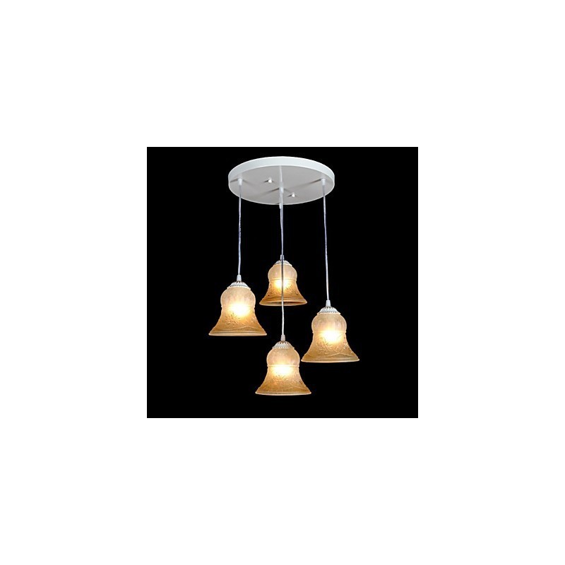White Pendant Four Lights Pattern Glass Shade Hand Gilt European Retro Classic