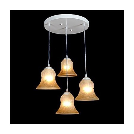 White Pendant Four Lights Pattern Glass Shade Hand Gilt European Retro Classic
