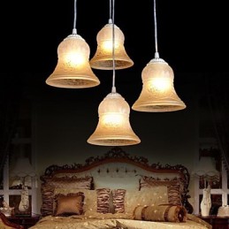 White Pendant Four Lights Pattern Glass Shade Hand Gilt European Retro Classic