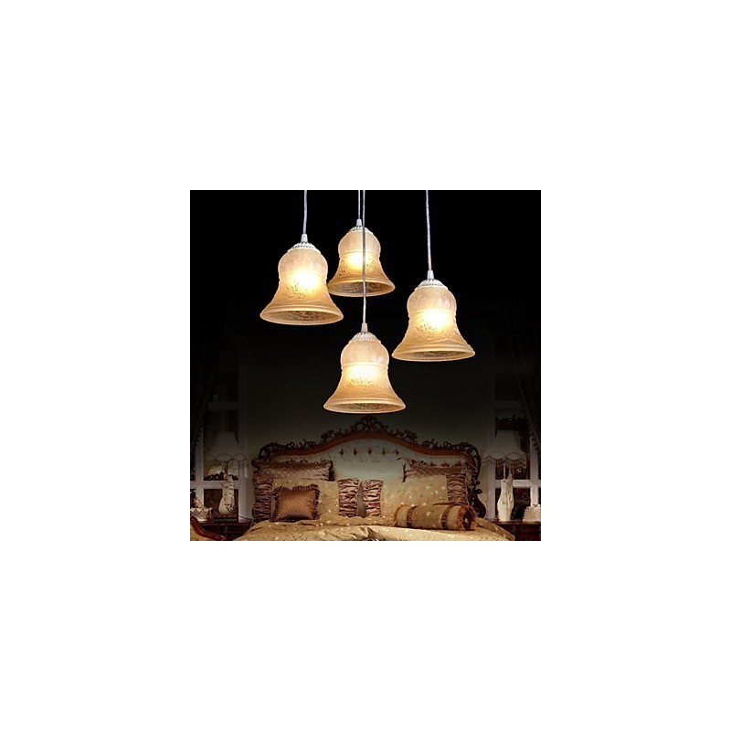 White Pendant Four Lights Pattern Glass Shade Hand Gilt European Retro Classic