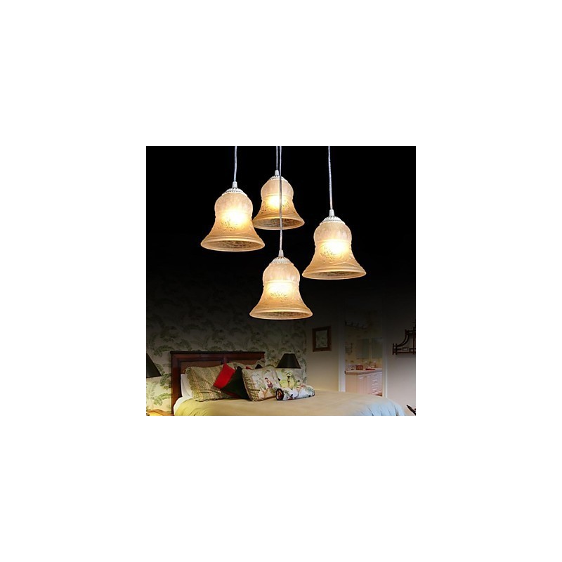 White Pendant Four Lights Pattern Glass Shade Hand Gilt European Retro Classic