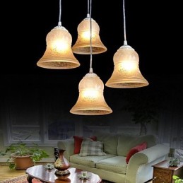 White Pendant Four Lights Pattern Glass Shade Hand Gilt European Retro Classic