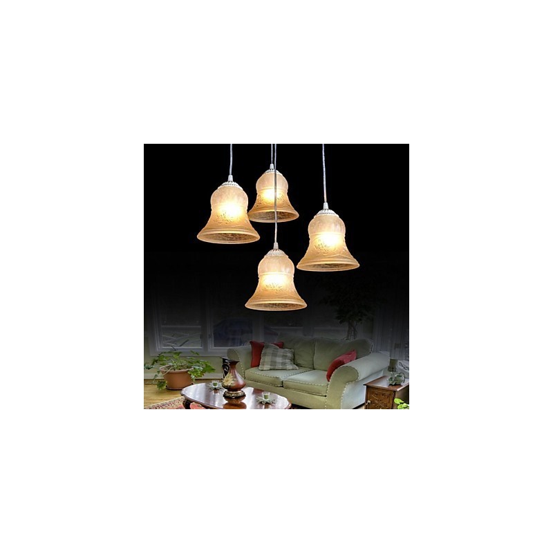 White Pendant Four Lights Pattern Glass Shade Hand Gilt European Retro Classic