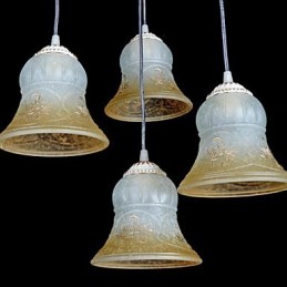 White Pendant Four Lights Pattern Glass Shade Hand Gilt European Retro Classic