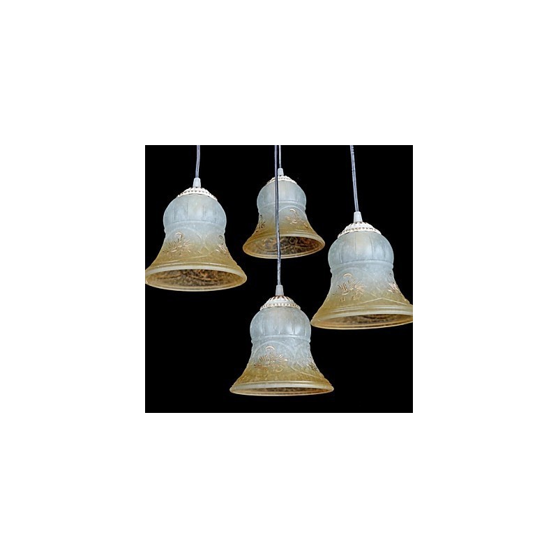 White Pendant Four Lights Pattern Glass Shade Hand Gilt European Retro Classic