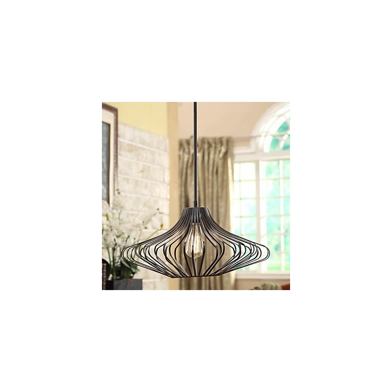 Modern Pendant Light with Black Metal Structure Shade