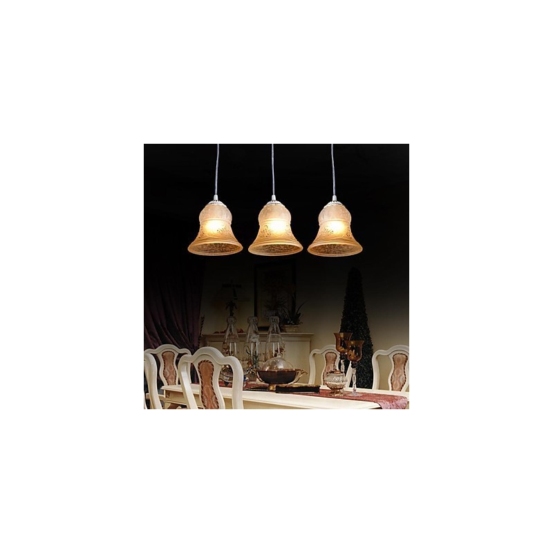 White Pendant Three Lights Pattern Glass Shade Hand Gilt European Retro Classic