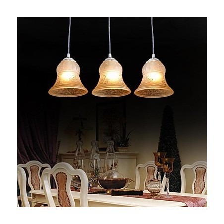 White Pendant Three Lights Pattern Glass Shade Hand Gilt European Retro Classic