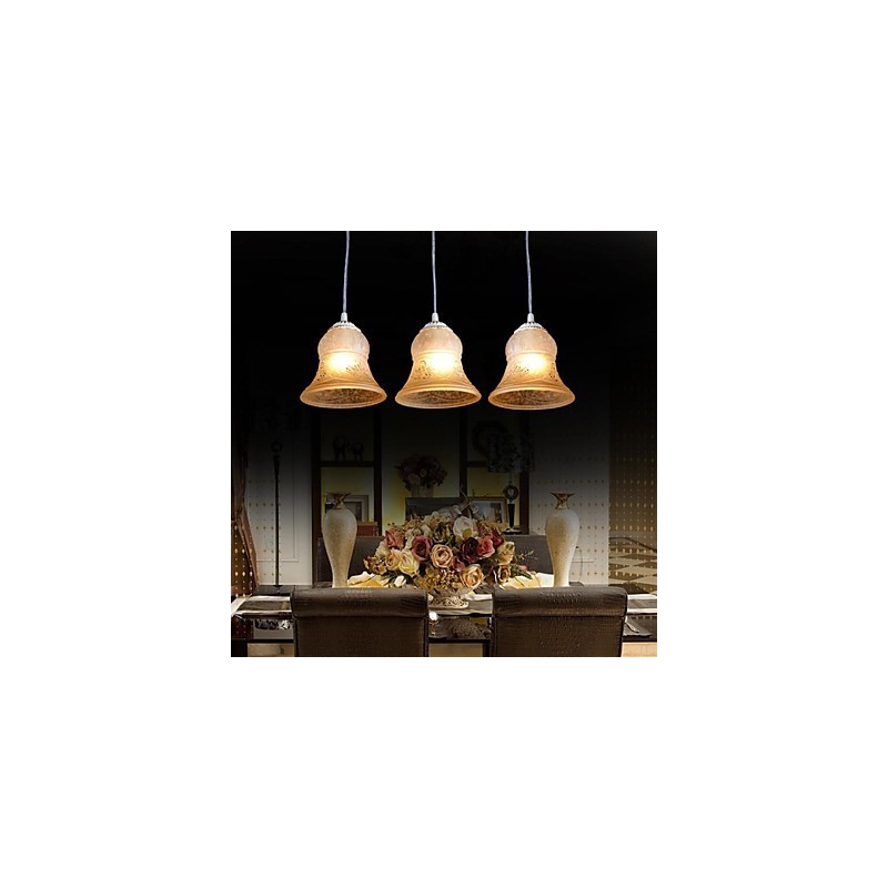 White Pendant Three Lights Pattern Glass Shade Hand Gilt European Retro Classic