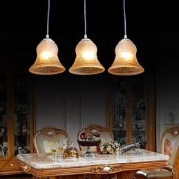 White Pendant Three Lights Pattern Glass Shade Hand Gilt European Retro Classic