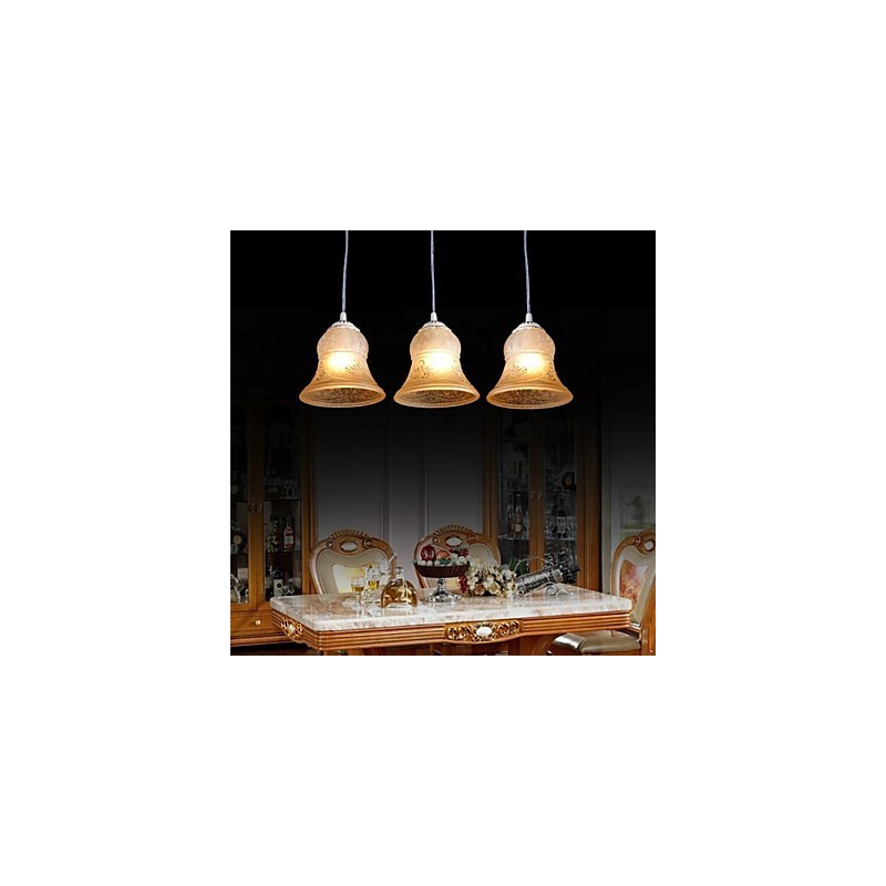 White Pendant Three Lights Pattern Glass Shade Hand Gilt European Retro Classic