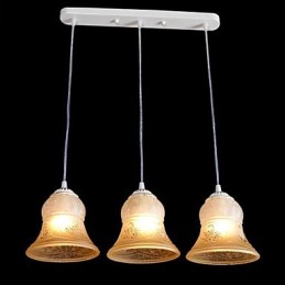 White Pendant Three Lights Pattern Glass Shade Hand Gilt European Retro Classic